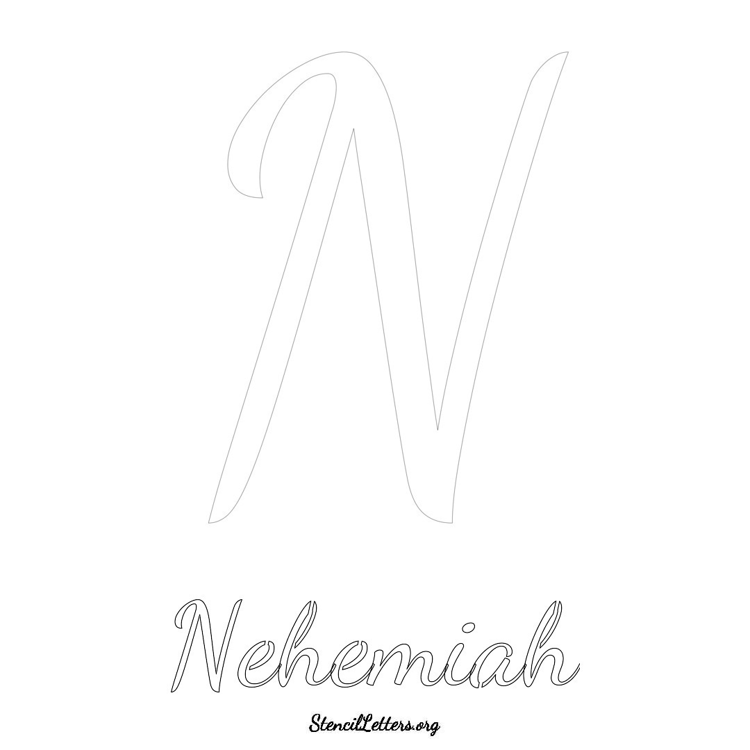 Nehemiah printable name initial stencil in Cursive Script Lettering