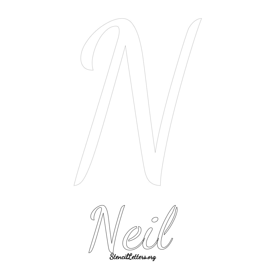 Neil printable name initial stencil in Cursive Script Lettering