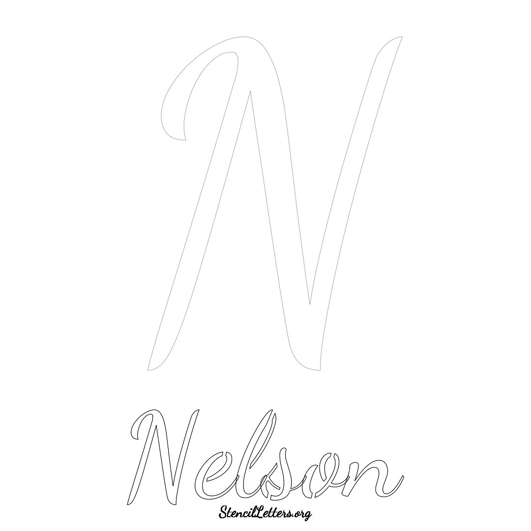 Nelson printable name initial stencil in Cursive Script Lettering