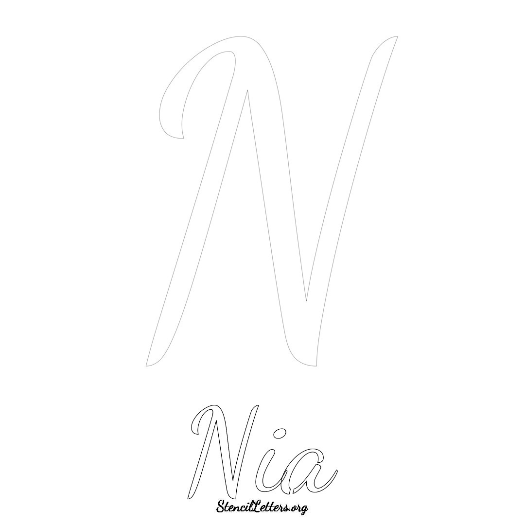 Nia printable name initial stencil in Cursive Script Lettering