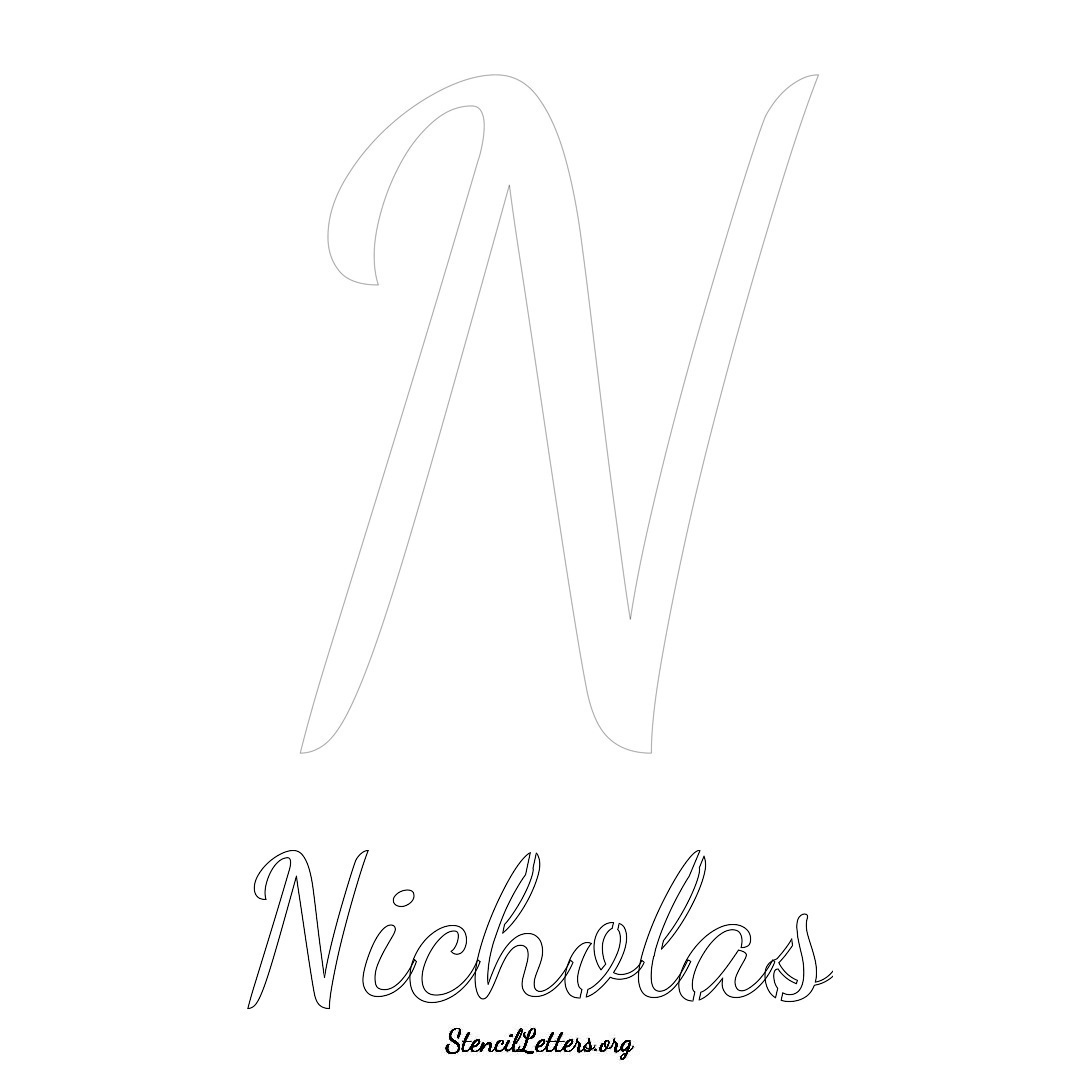 Nicholas printable name initial stencil in Cursive Script Lettering