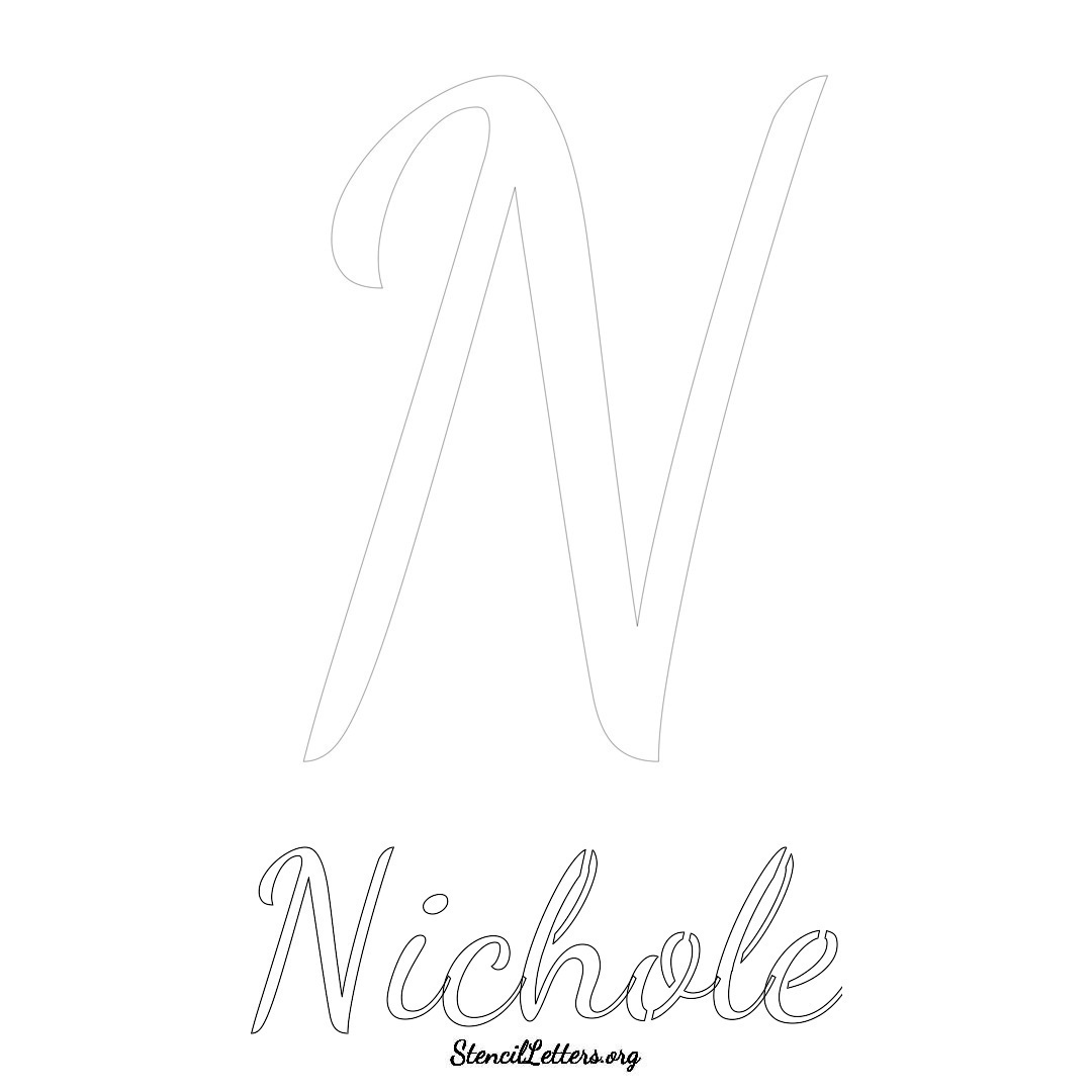 Nichole printable name initial stencil in Cursive Script Lettering