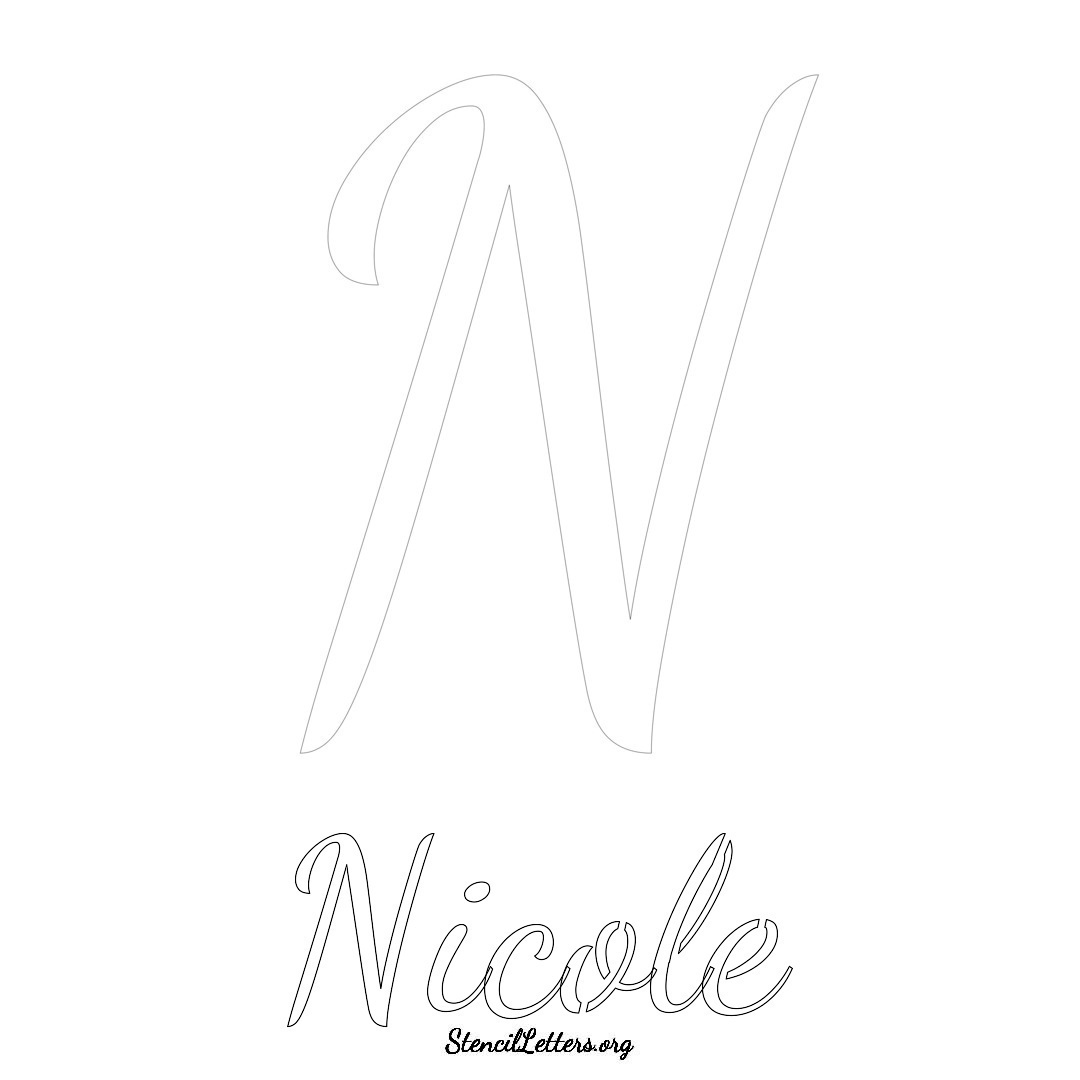 Nicole printable name initial stencil in Cursive Script Lettering