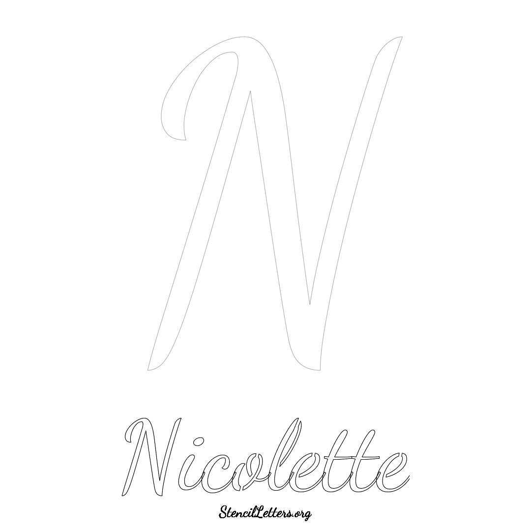 Nicolette printable name initial stencil in Cursive Script Lettering