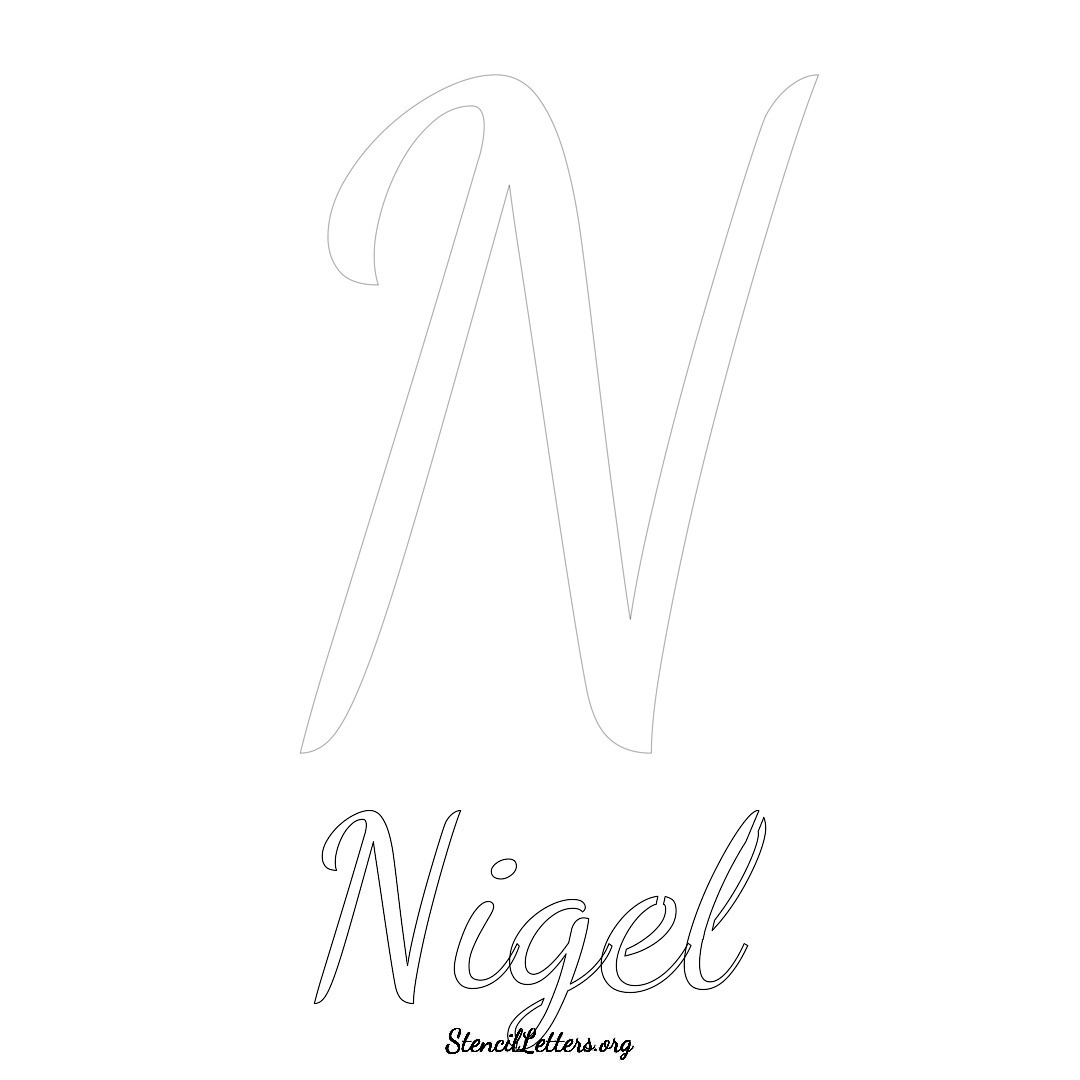 Nigel printable name initial stencil in Cursive Script Lettering