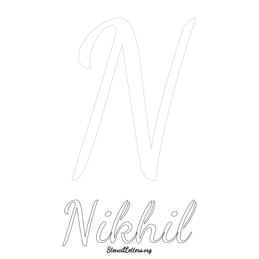 Nikhil printable name initial stencil in Cursive Script Lettering