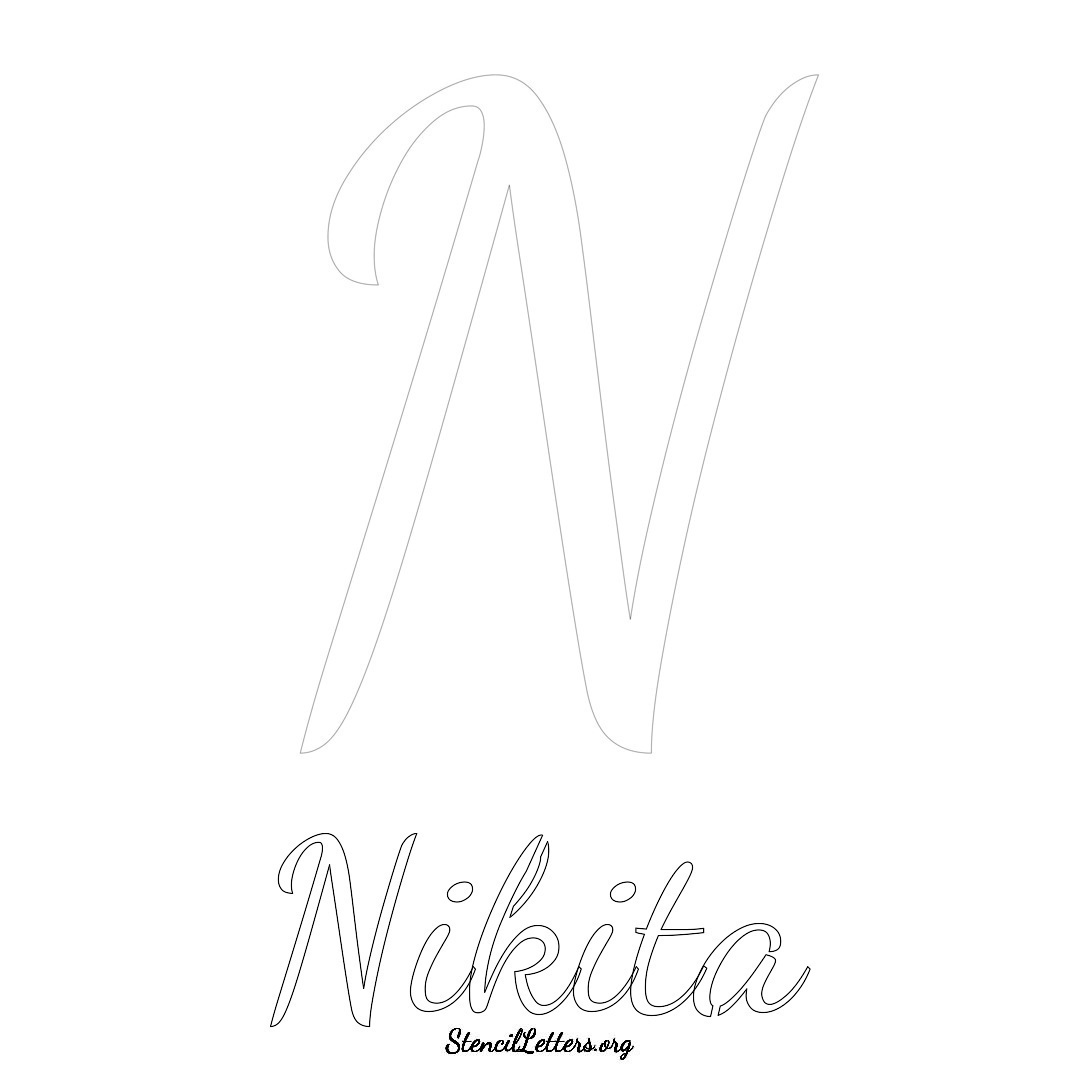 Nikita printable name initial stencil in Cursive Script Lettering