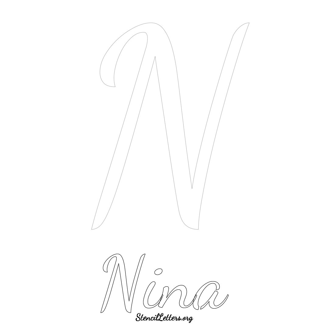 Nina printable name initial stencil in Cursive Script Lettering