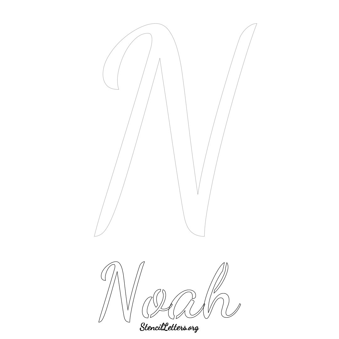 Noah printable name initial stencil in Cursive Script Lettering