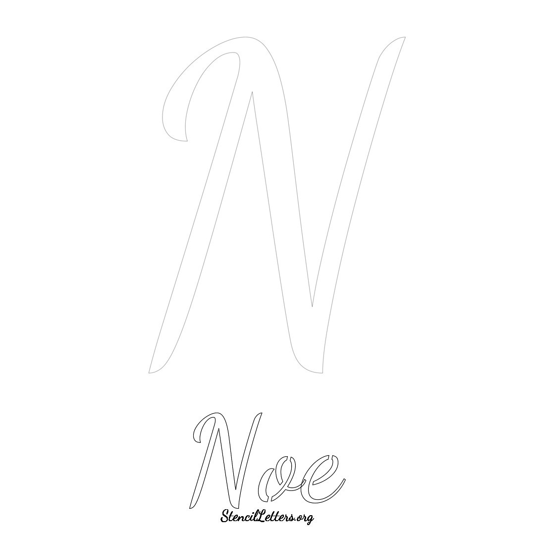 Noe printable name initial stencil in Cursive Script Lettering