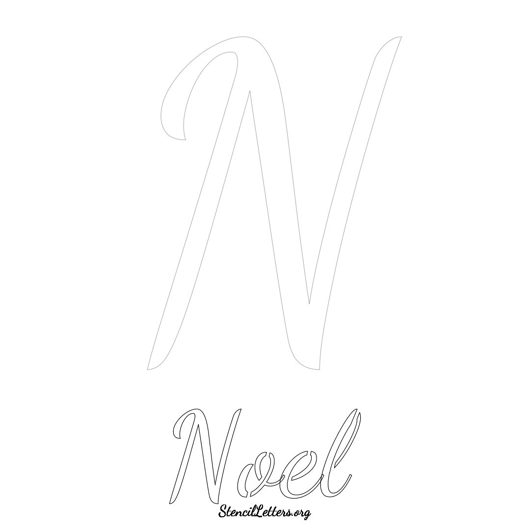 Noel printable name initial stencil in Cursive Script Lettering