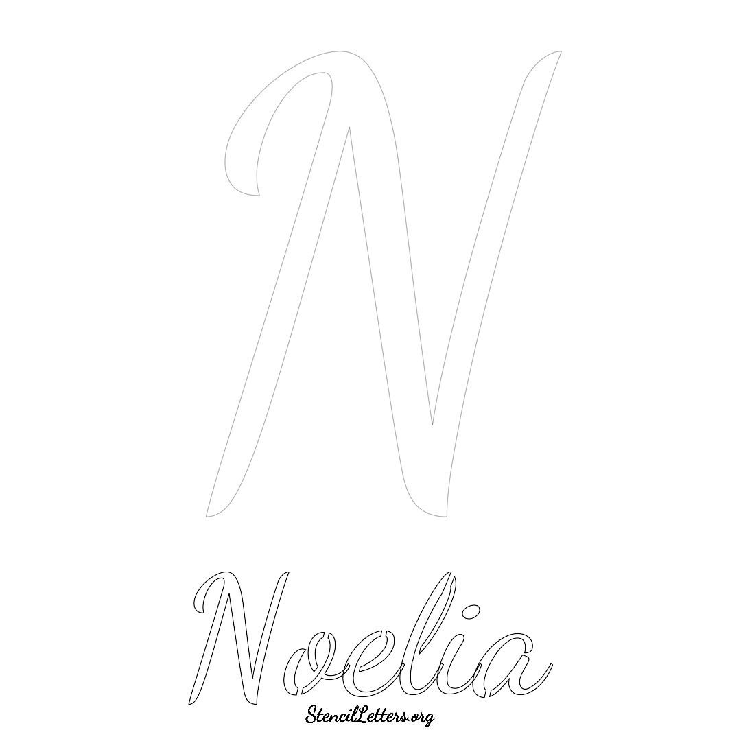 Noelia printable name initial stencil in Cursive Script Lettering