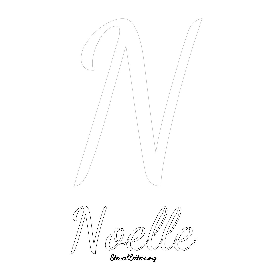 Noelle printable name initial stencil in Cursive Script Lettering