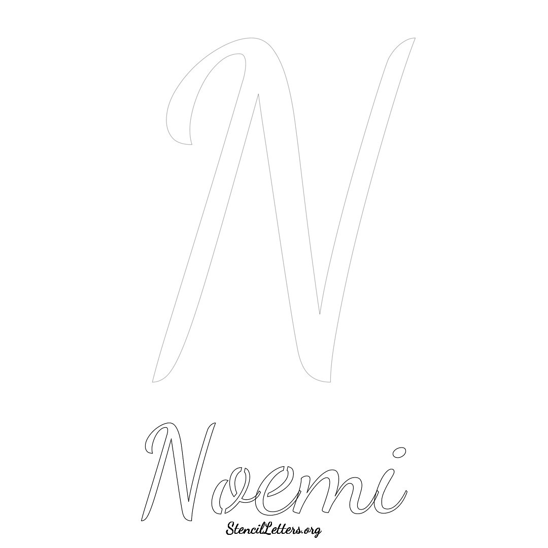 Noemi printable name initial stencil in Cursive Script Lettering