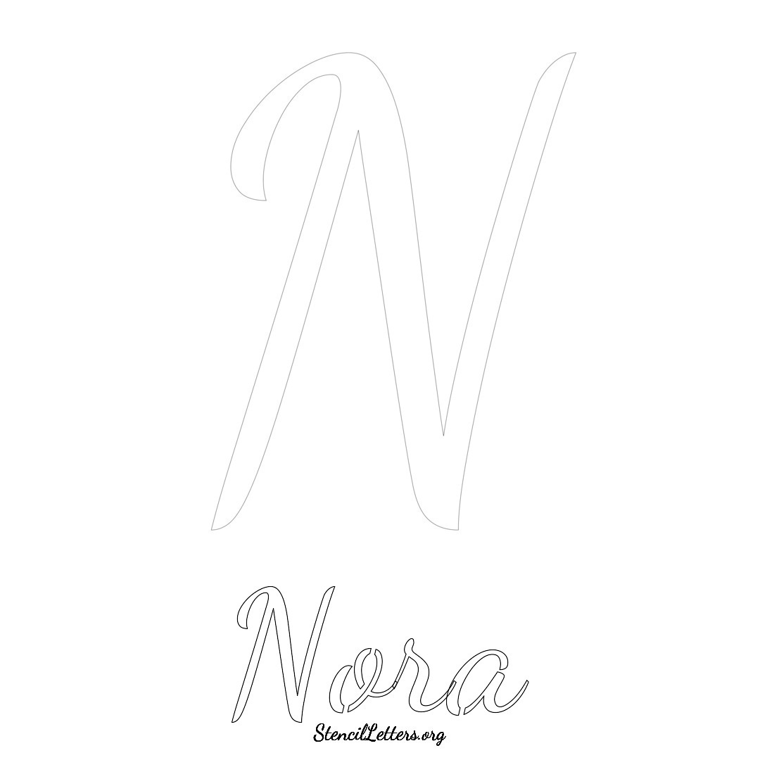 Nora printable name initial stencil in Cursive Script Lettering