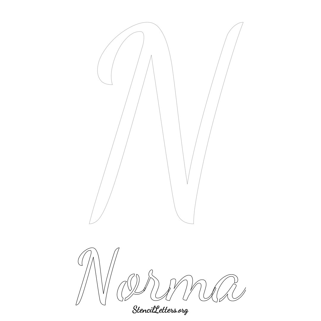 Norma printable name initial stencil in Cursive Script Lettering