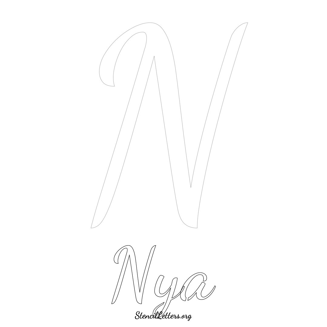 Nya printable name initial stencil in Cursive Script Lettering