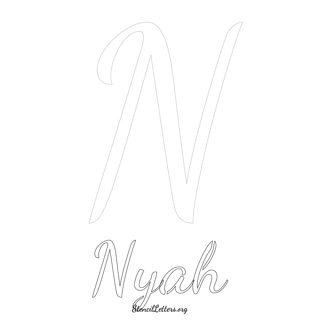 Nyah printable name initial stencil in Cursive Script Lettering