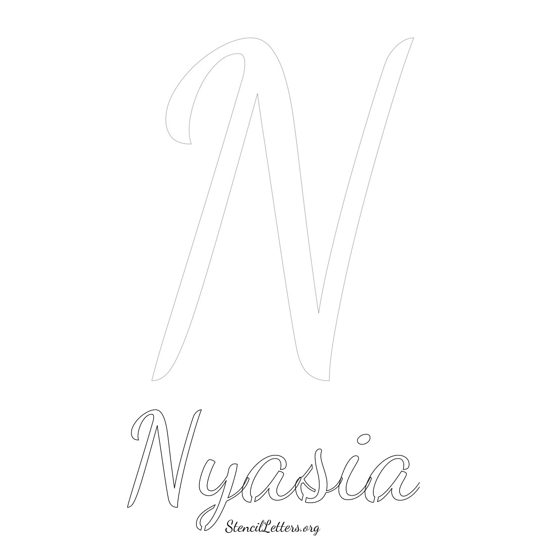 Nyasia printable name initial stencil in Cursive Script Lettering