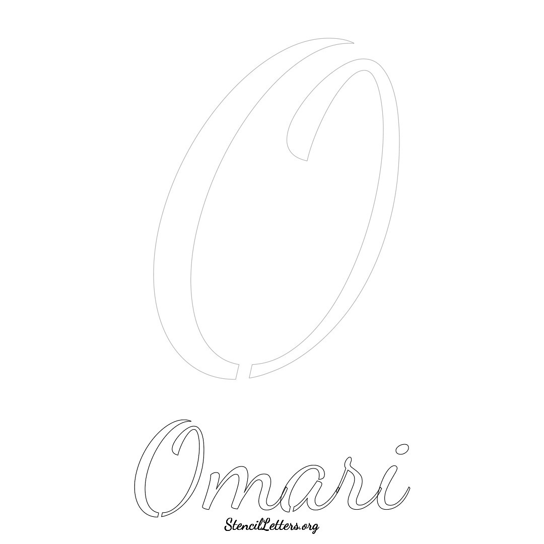 Omari printable name initial stencil in Cursive Script Lettering