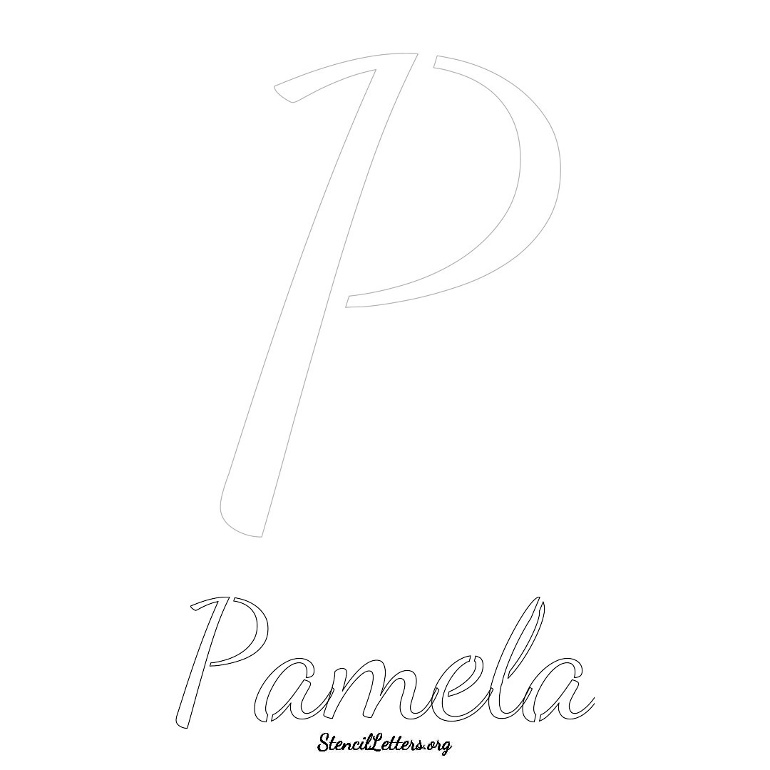 Pamela printable name initial stencil in Cursive Script Lettering