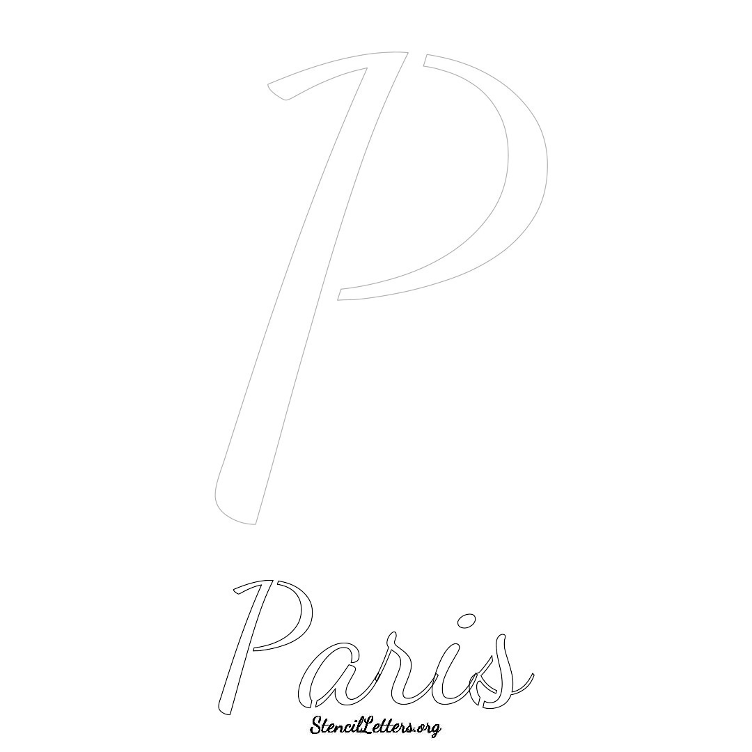 Paris printable name initial stencil in Cursive Script Lettering