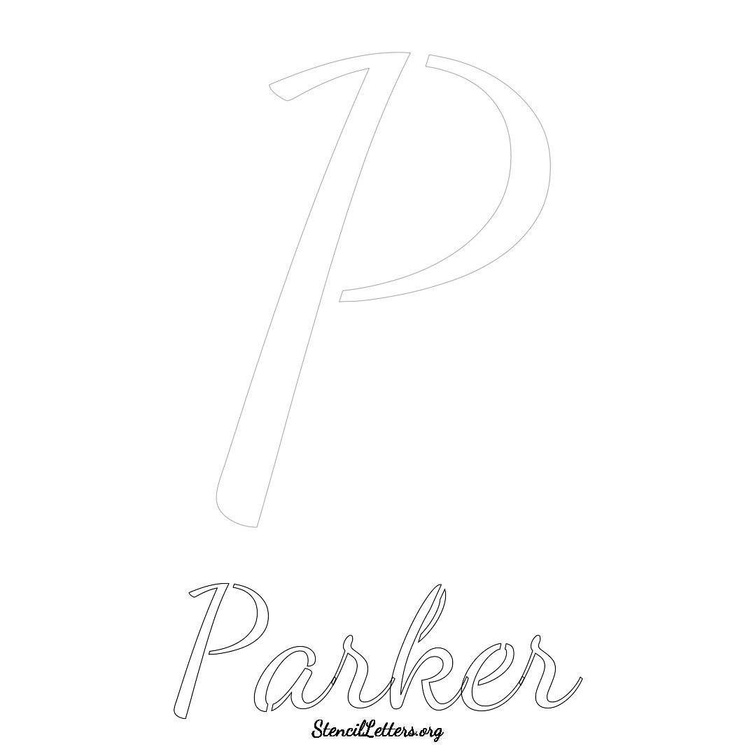 Parker printable name initial stencil in Cursive Script Lettering