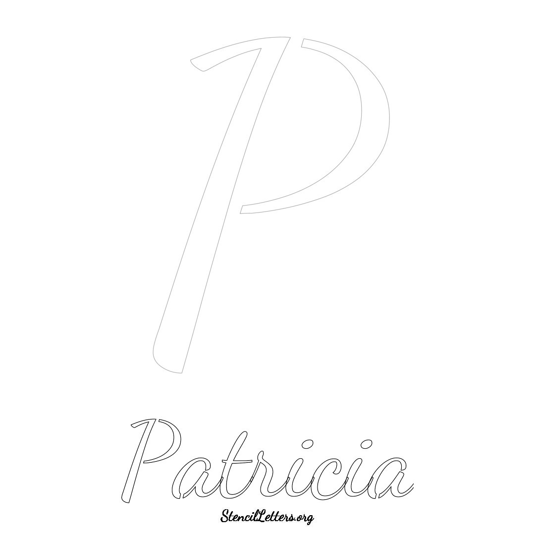 Patricia printable name initial stencil in Cursive Script Lettering