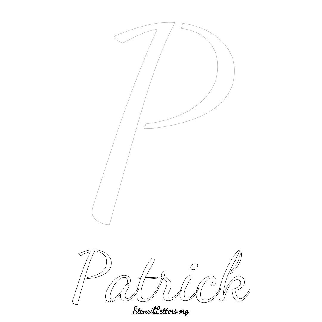 Patrick printable name initial stencil in Cursive Script Lettering