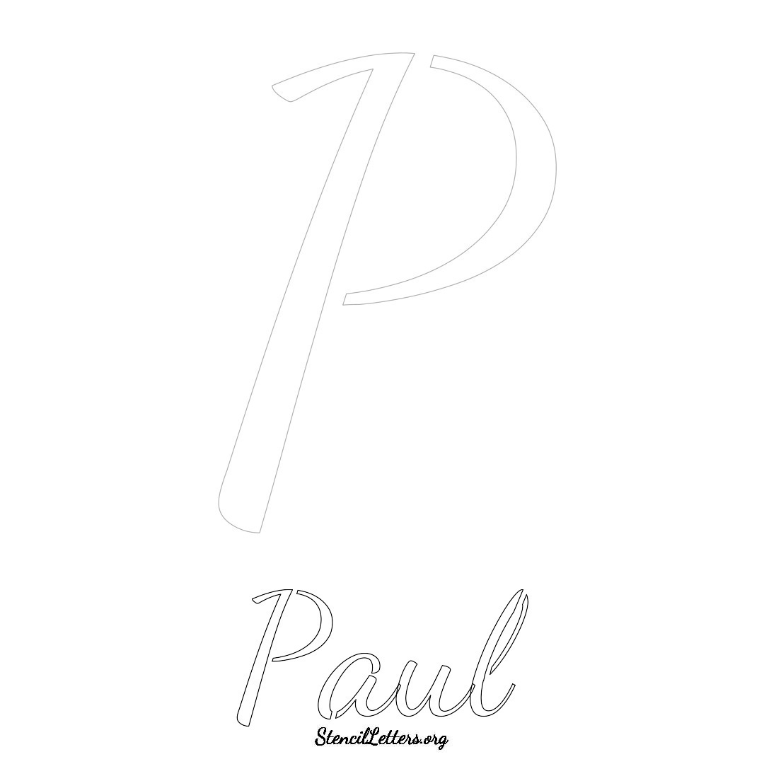 Paul printable name initial stencil in Cursive Script Lettering