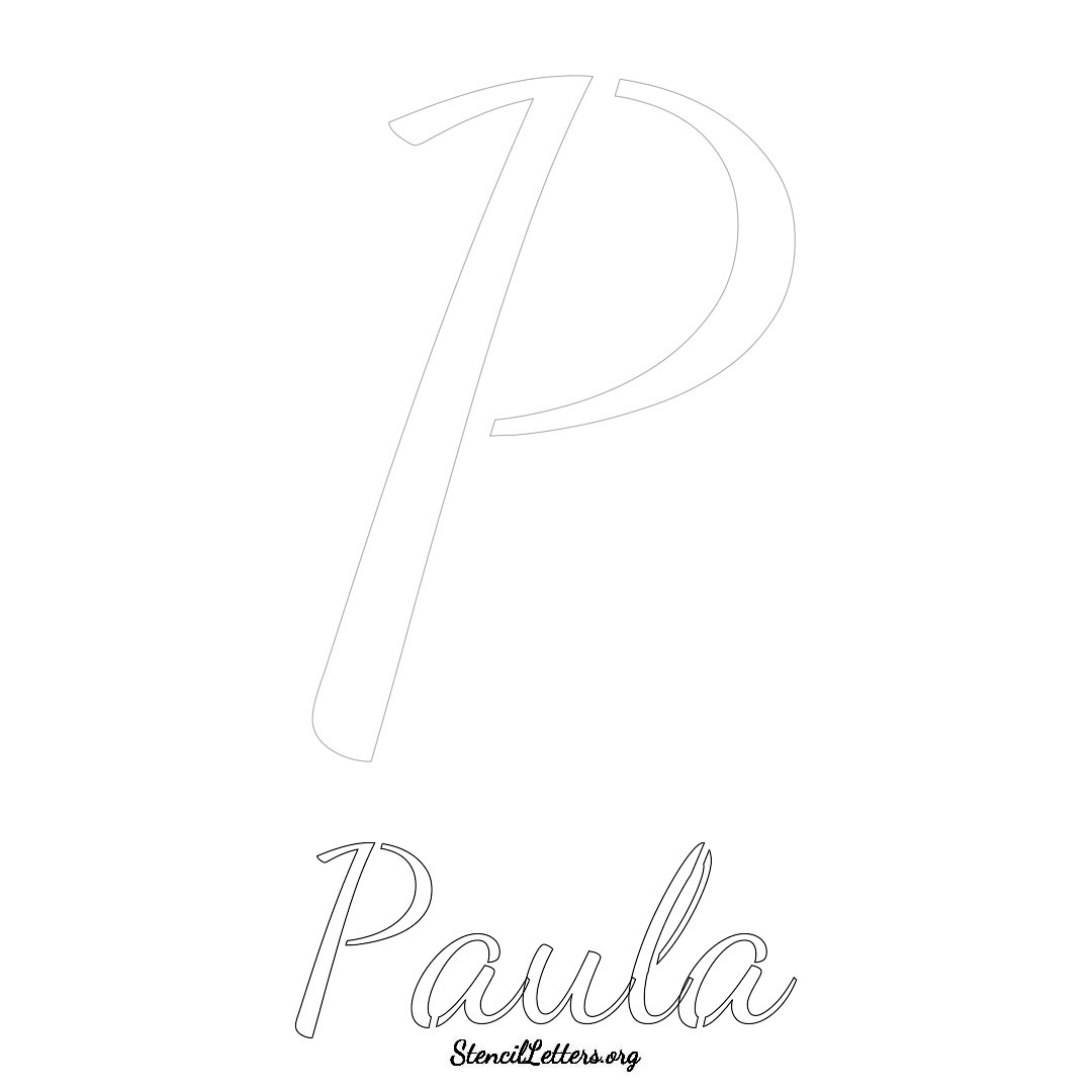 Paula printable name initial stencil in Cursive Script Lettering