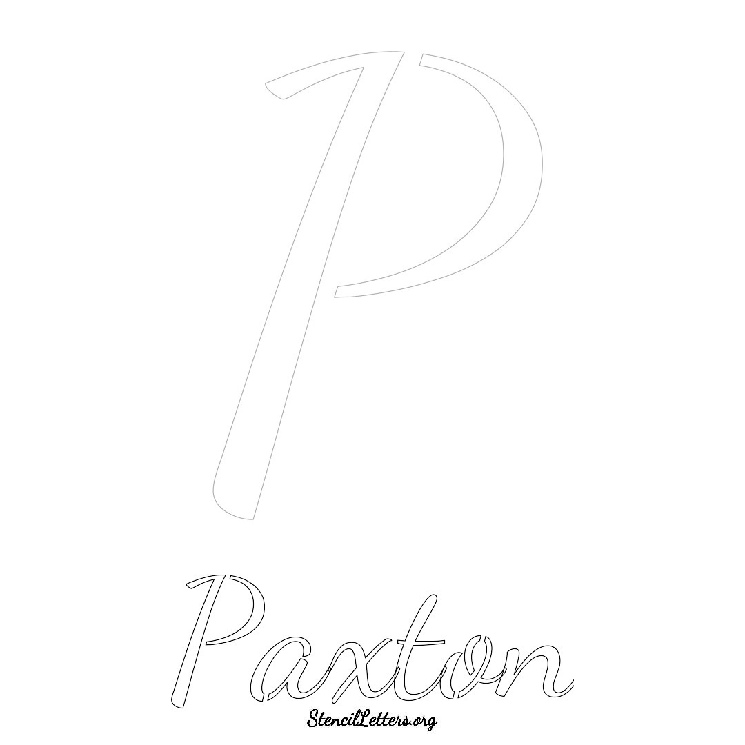 Paxton printable name initial stencil in Cursive Script Lettering