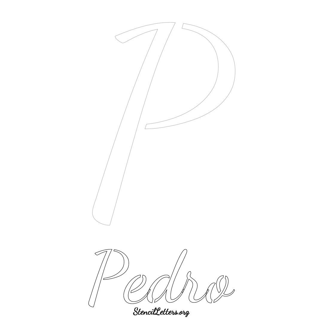 Pedro printable name initial stencil in Cursive Script Lettering