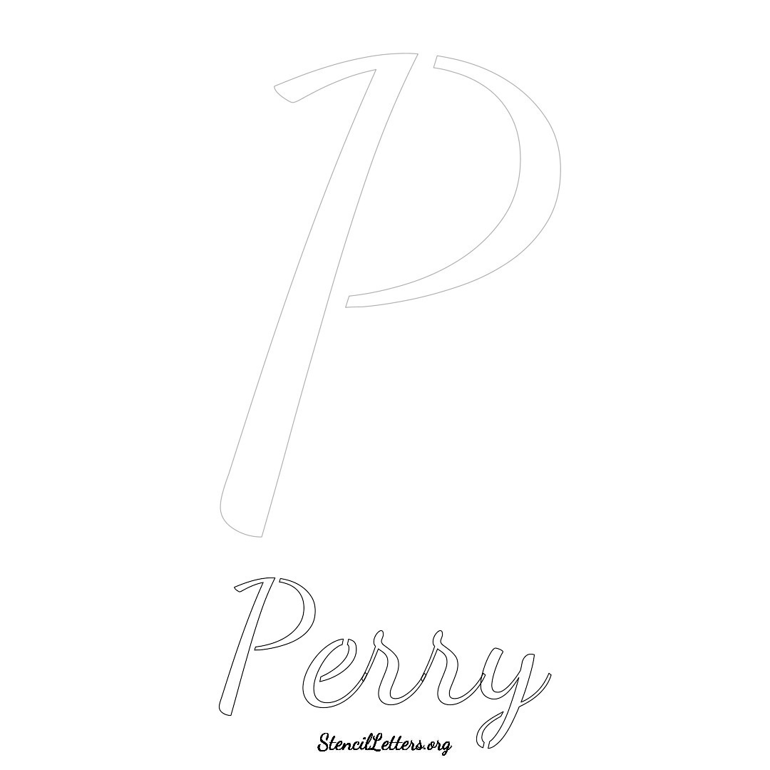 Perry printable name initial stencil in Cursive Script Lettering