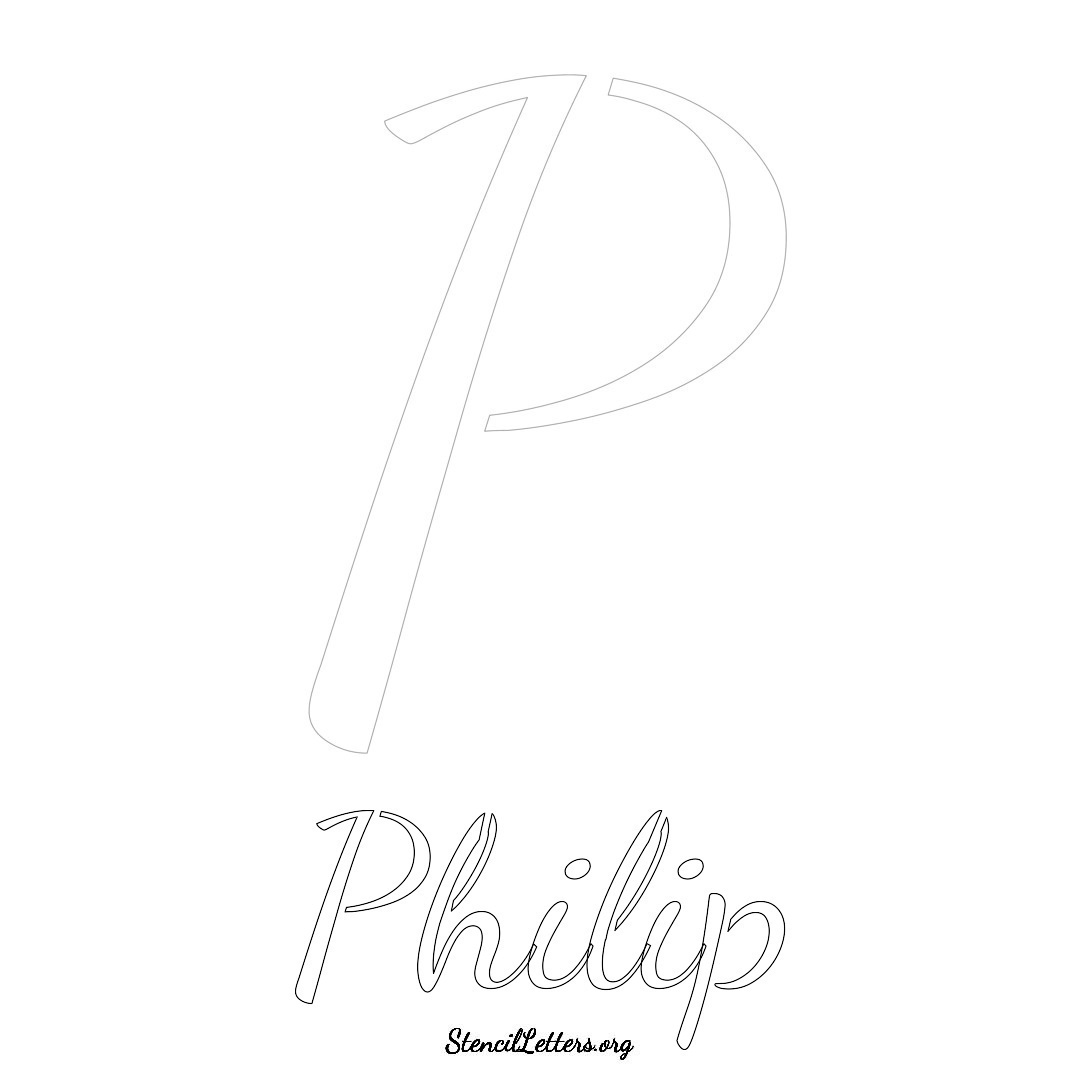 Philip printable name initial stencil in Cursive Script Lettering