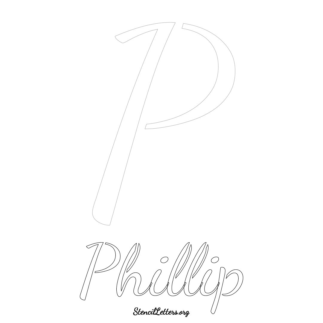 Phillip printable name initial stencil in Cursive Script Lettering