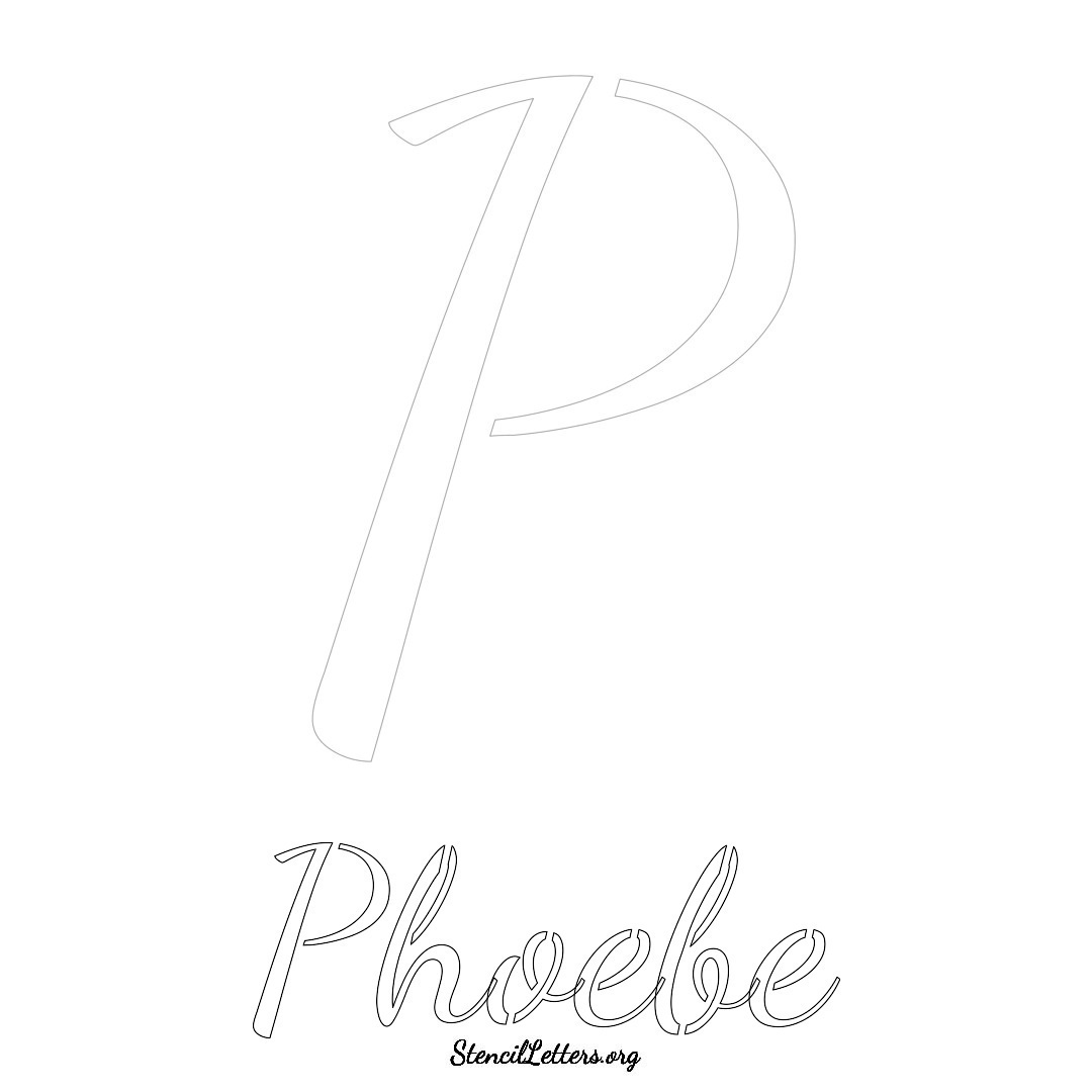 Phoebe printable name initial stencil in Cursive Script Lettering