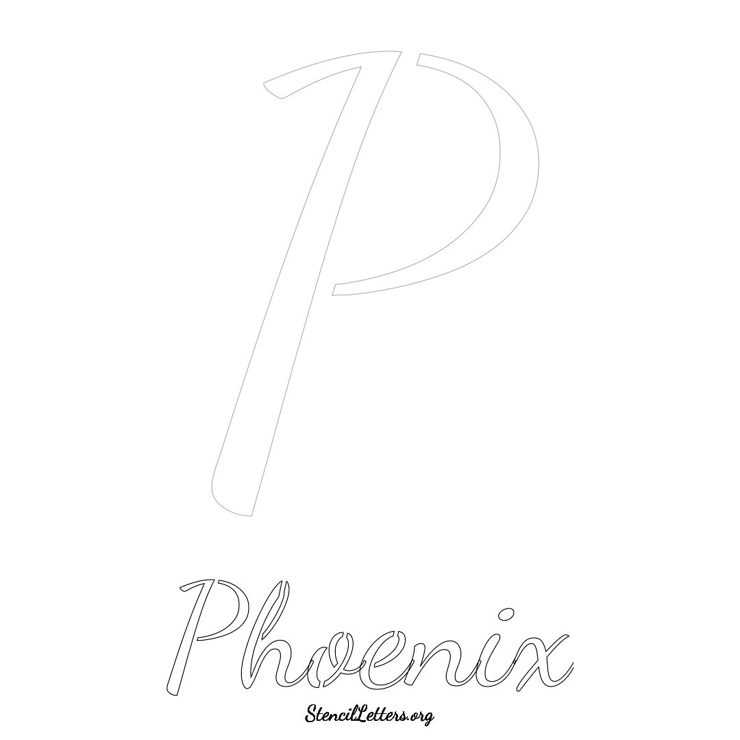 Phoenix printable name initial stencil in Cursive Script Lettering