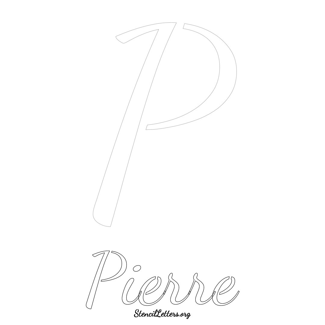 Pierre printable name initial stencil in Cursive Script Lettering
