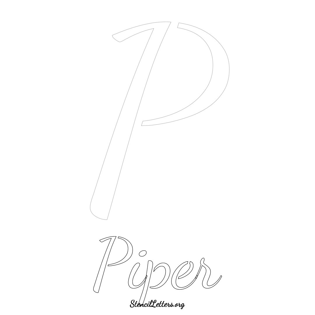 Piper printable name initial stencil in Cursive Script Lettering