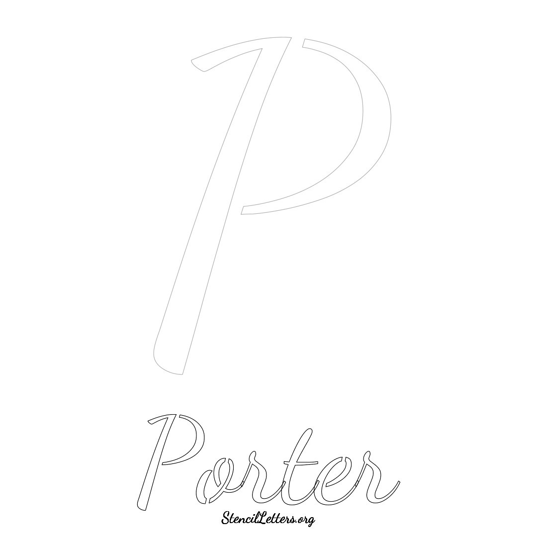 Porter printable name initial stencil in Cursive Script Lettering