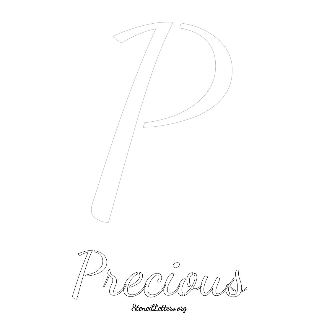 Precious printable name initial stencil in Cursive Script Lettering