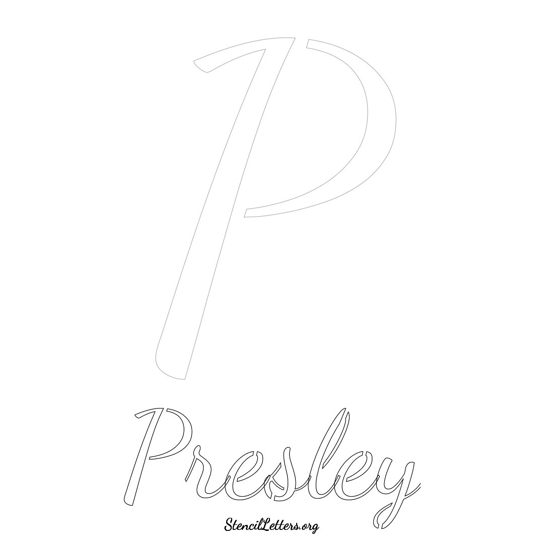 Presley printable name initial stencil in Cursive Script Lettering