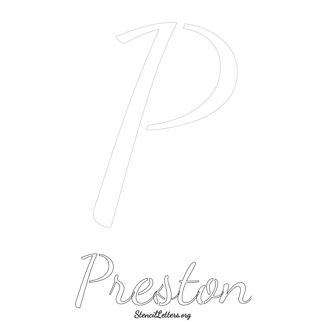 Preston printable name initial stencil in Cursive Script Lettering