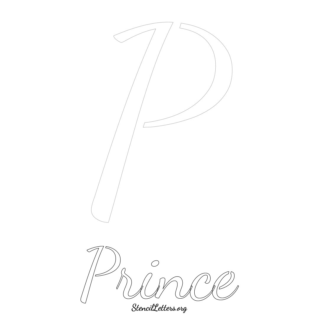 Prince printable name initial stencil in Cursive Script Lettering