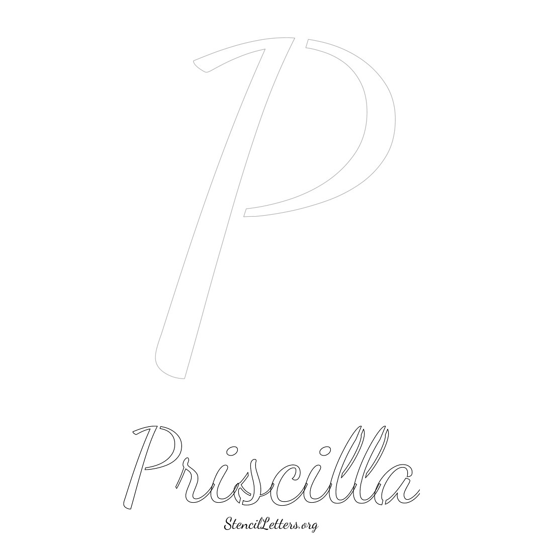 Priscilla printable name initial stencil in Cursive Script Lettering