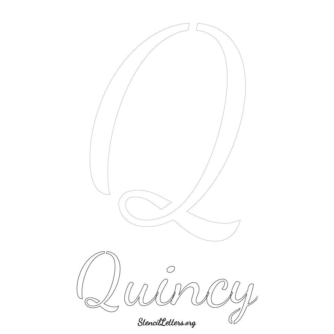 Quincy printable name initial stencil in Cursive Script Lettering