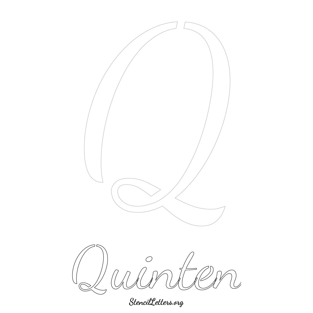 Quinten printable name initial stencil in Cursive Script Lettering