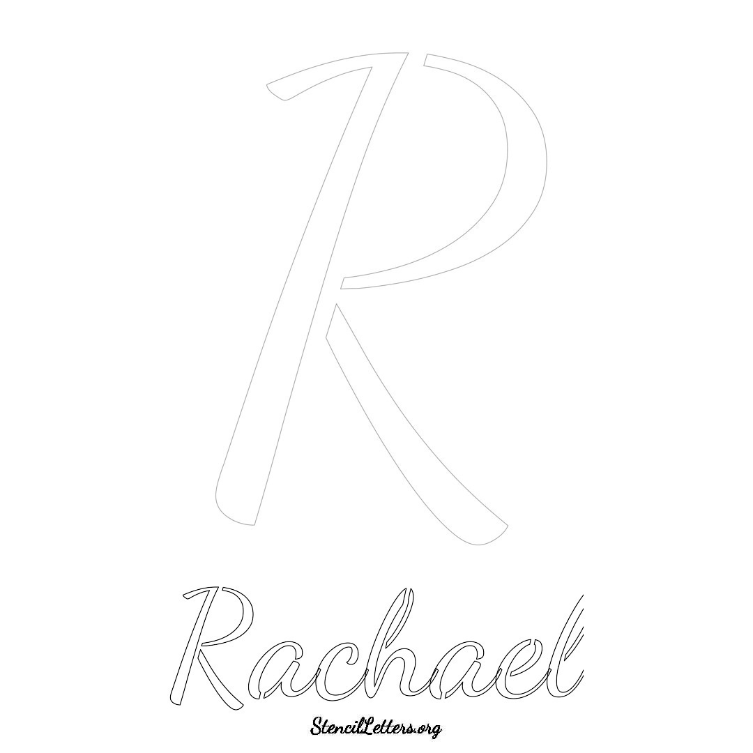 Rachael printable name initial stencil in Cursive Script Lettering