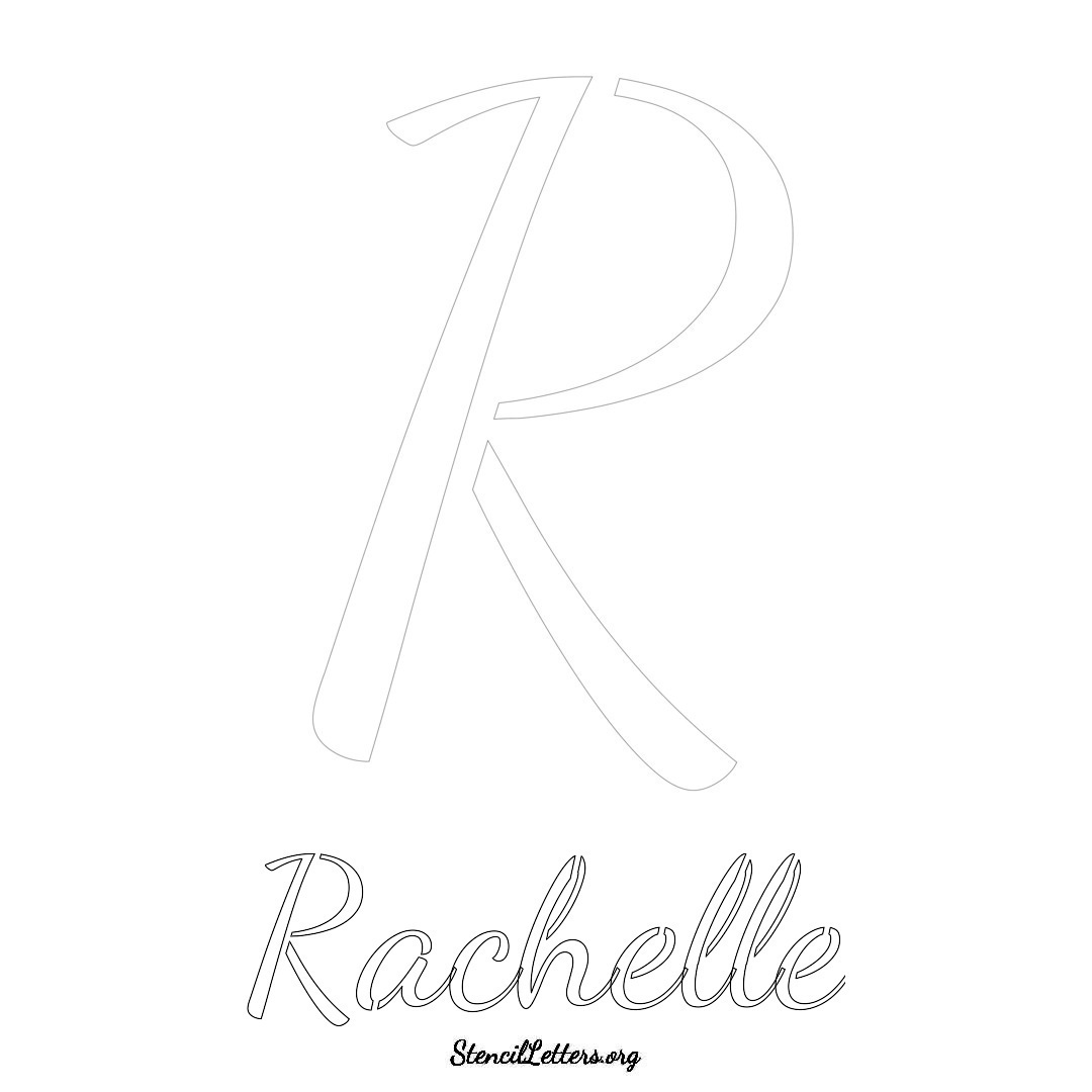 Rachelle printable name initial stencil in Cursive Script Lettering